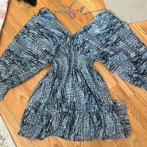Blue printed smocked waist dress